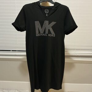 NWOT Michael Kors Black Hooded Dress with Rhinestone Logo